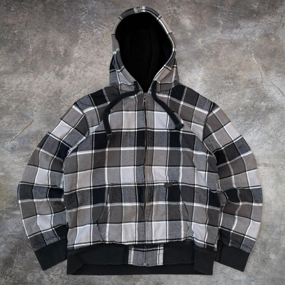 Vintage Fox Racing Sherpa Lined Distressed Plaid Hoodie Men's Size XL Skater Y2K